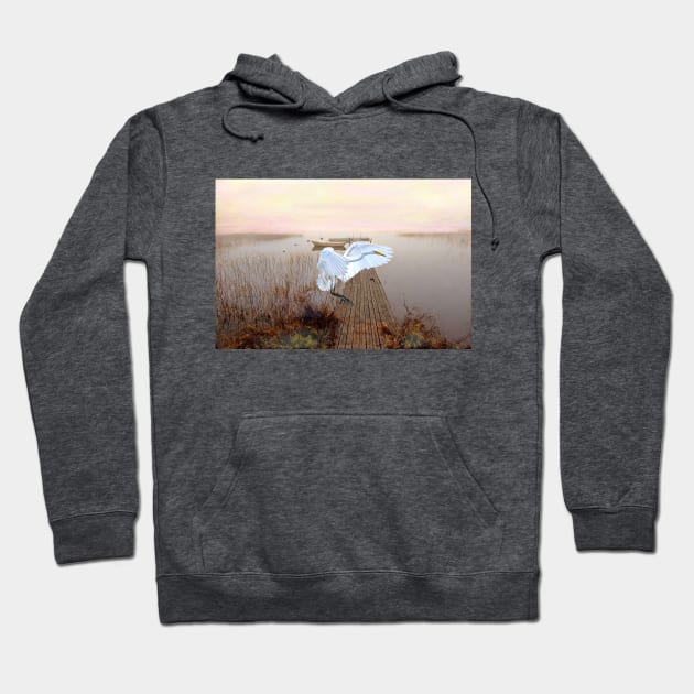 Great White Heron Landing Hoodie by lauradyoung